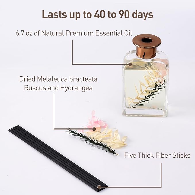 Peony Blossom Botanical Essential Oil Reed Diffuser Set/6.7oz/Peony, Ruscus, and Hydrangea/Decorative Air Freshener/Home, Office, Room Décor/Aromatherapy Gift/Home Fragrance