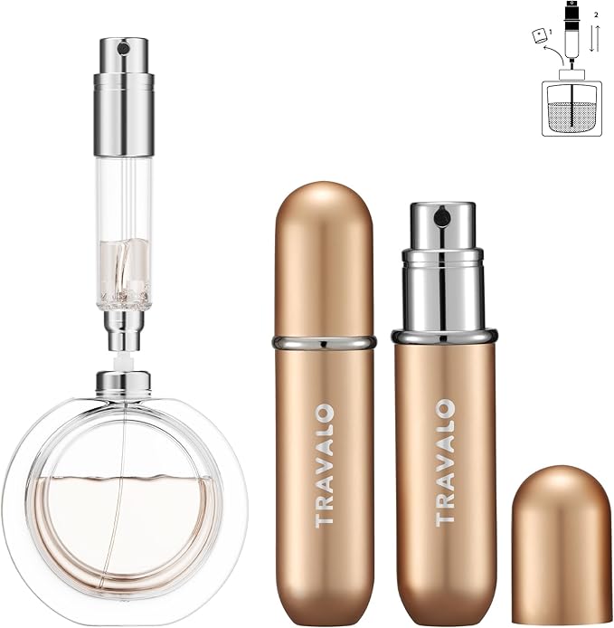 NEW CLASSIC Refillable Perfume Atomizer, Bottom Filling Fragrances Perfume Bottle, Mini Cologne Dispenser, Travel sized (GOLD)