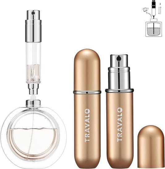 NEW CLASSIC Refillable Perfume Atomizer, Bottom Filling Fragrances Perfume Bottle, Mini Cologne Dispenser, Travel sized (GOLD)