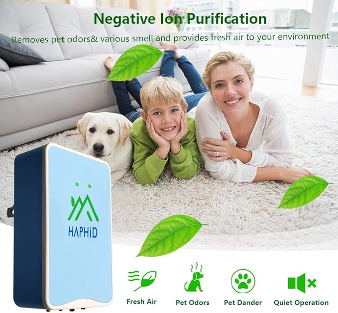 Ionizer Air Purifier/Plug In Air Purifier [Upgraded] with Ion Technology, Cat Litter Deodorizer Odor Eliminator for Purifying Pet Odors, Various Smell, Etc(Blue,2-Pack)