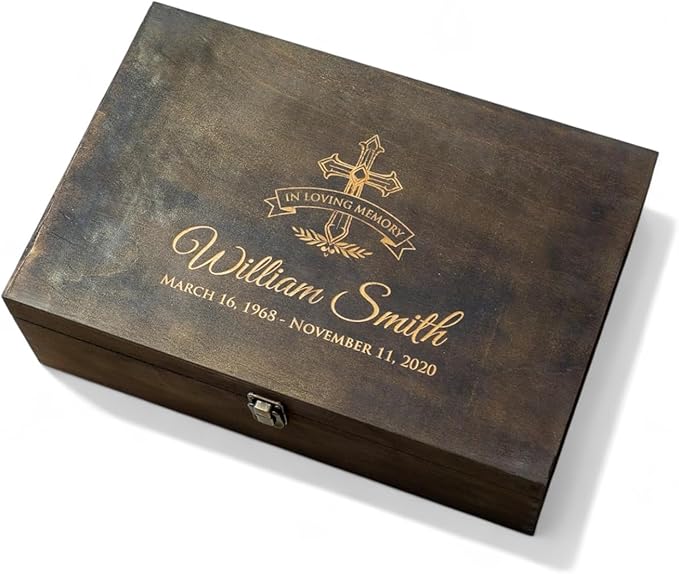 Personalized Memorial Keepsake Box - Custom Engraved Wooden Memory Box for Remembrance Sympathy Gift for Loss of Loved One Funeral Memory Storage Box for Ashes, Photos, Mementos - Customized Gifts