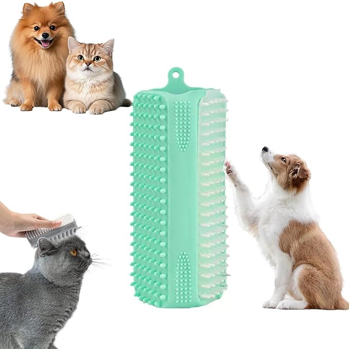 Pet Bath Brush, Suitable for Massage, Grooming, and Hair Removal for Cats and Dogs, Made of Skin Friendly Silicone Material, Deeply Cleanses and is Easy to Wash on Three Sides (green)