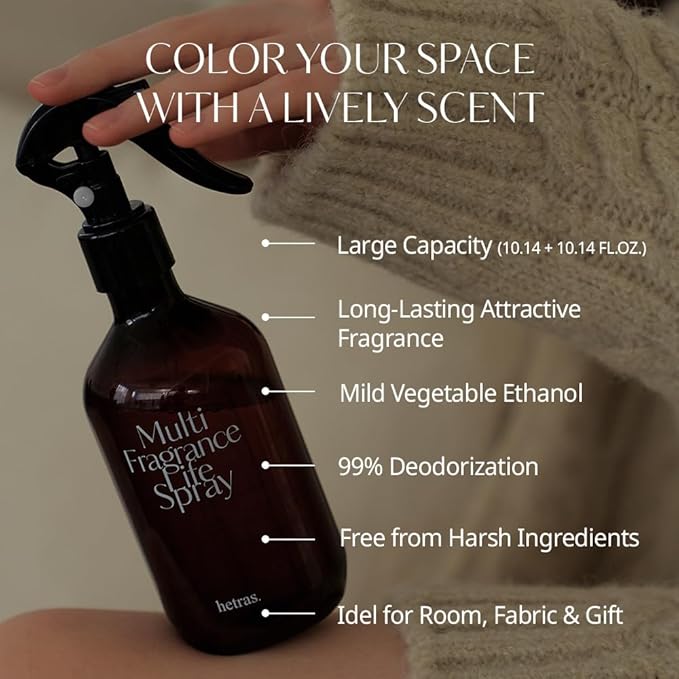 hetras Multi Fragrance Life Spray 10.14 fl oz x 2 Pack | Pure Laundry - Fresh & Warm Scent | Non-Aerosol Odor Freshener Room Mist for Room, Closet, Fabric | Infused with Essential Oils