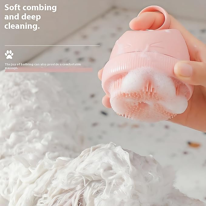 Silicone Cat Bath Brush – Pet Bathing Tool with Integrated Shampoo Dispenser, Soft Massage Brush for Cats & Small Pets, Hygienic and Durable Grooming Solutions (Blue)