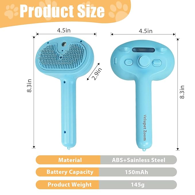 Cat Steam Brush for Shedding, Pet Steam Brush for Dog with Release Button,Anti-Static Pet Spray Hair Removal Comb,Cat Spray Comb for Long & Short Haired Pets,Blue