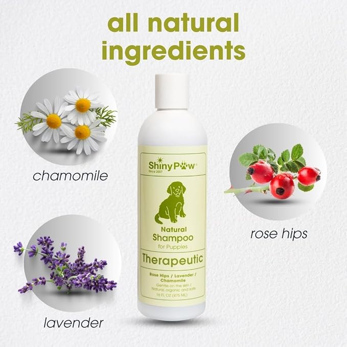 Tearless Puppy Shampoo and Conditioner by Shiny Paw 16 oz | Natural Chamomile, Lavender & Rose Hip Pet Shampoo for Puppies | Hypoallergenic for Sensitive Skin