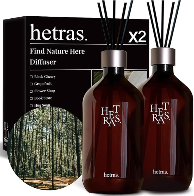 hetras Premium Reed Diffuser Set 16.9 fl.oz. 2 Pack | Jeju Saryeoni Forest - Citrus & Greenery Scent | Long-Lasting Luxury Fragrance with 10 Reed Sticks for Home & Office | Gifts for Loved One