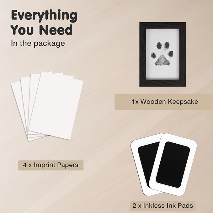 Inkless Paw Print Kit for Dogs,Cats & Babies - Clean Touch Dog Nose & Baby Handprint Kit,Mess Free Dog Paw Print Kit,2-Pcs Ink Pads & 1 Wooden Frame - Keepsake Gifts for Pet Lovers,New Moms