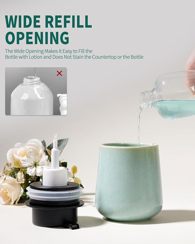 BosilunLife Foam Hand Soap Dispenser - 12 oz Bathroom Lotion Hand Pump Dispenser Light Green Foaming Soap Dispenser Ceramic Dish Liquid Dispenser for Kitchen