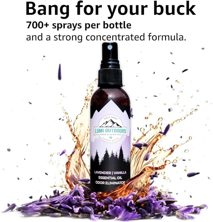 Lumi Outdoors Natural Air Freshener - Lavender Vanilla - Essential Oil Odor Eliminating Room Spray