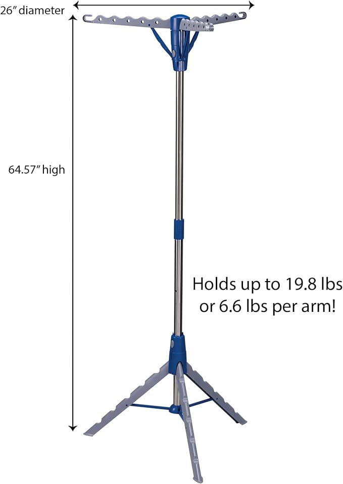Household Essentials 5009-1 Collapsible Portable Indoor Tripod Clothes Drying Rack for Hanging Laundry | Silver and Blue Medium