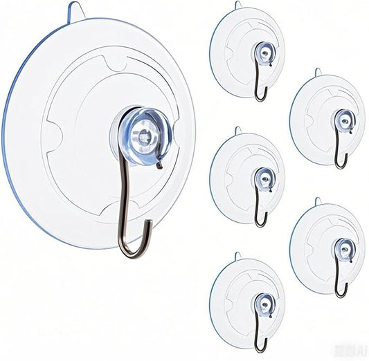 2.5-inch Large Suction Cup Hooks, Heavy-Duty Suction Hook for Bathrooms, Showers, Kitchens, and Outdoor Glass Doors or Windows to Suspend Garlands (7 Lb / 6-Pack)