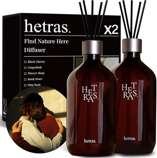 hetras Premium Reed Diffuser Set 16.9 fl.oz. 2 Pack | Hug Soap - Cozy & Clean Scent | Long-Lasting Luxury Fragrance with 10 Reed Sticks for Home & Office | Gifts for Loved One