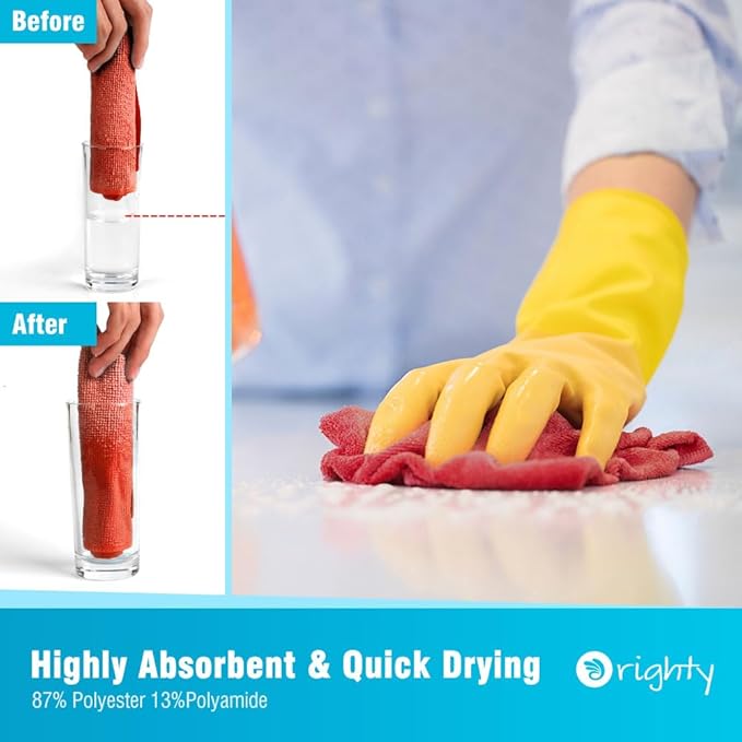 Orighty Cleaning Cloths Bulk, 200 Pack Shop Rags Reusable, Multi-Purpose Shop Towels for Cars, Microfiber Cleaning Rags for Automotive, Mechanic, Kitchen, Lint Free Towels 11.5’’ x 11.5’’, Red