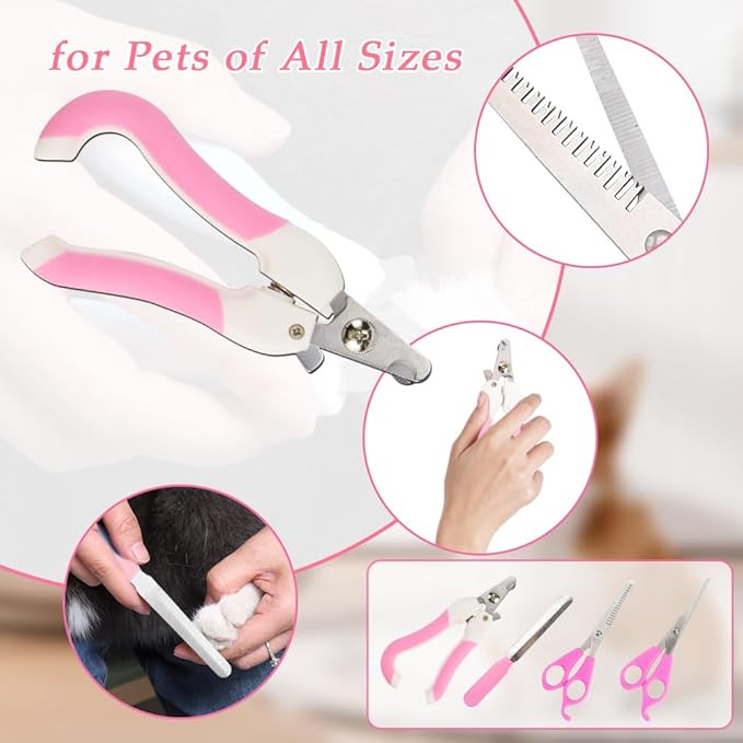 Dog Grooming Brush Shedding Kit, 10 Pcs All In One Pet Self Cleaning Kit with Slicker Brush, Deshedding Tool, Dog Grooming Scissors, Pet Nail Clippers and File for All Breeds of Dogs and Cats