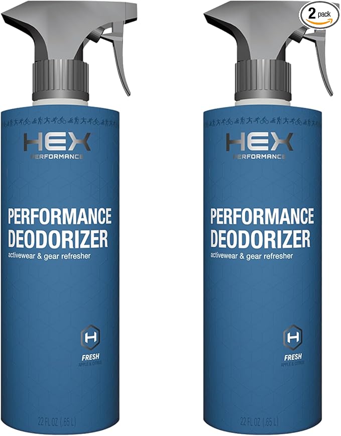 HEX Performance Deodorizing Spray, Fresh, 44oz (Pack of 2) - Awesome for Shoes, Gear, Activewear & Fabrics, Yoga Mats & Gym Equipment, Carpet, Pets, Odor Eliminator & Fabric Refresher Spray
