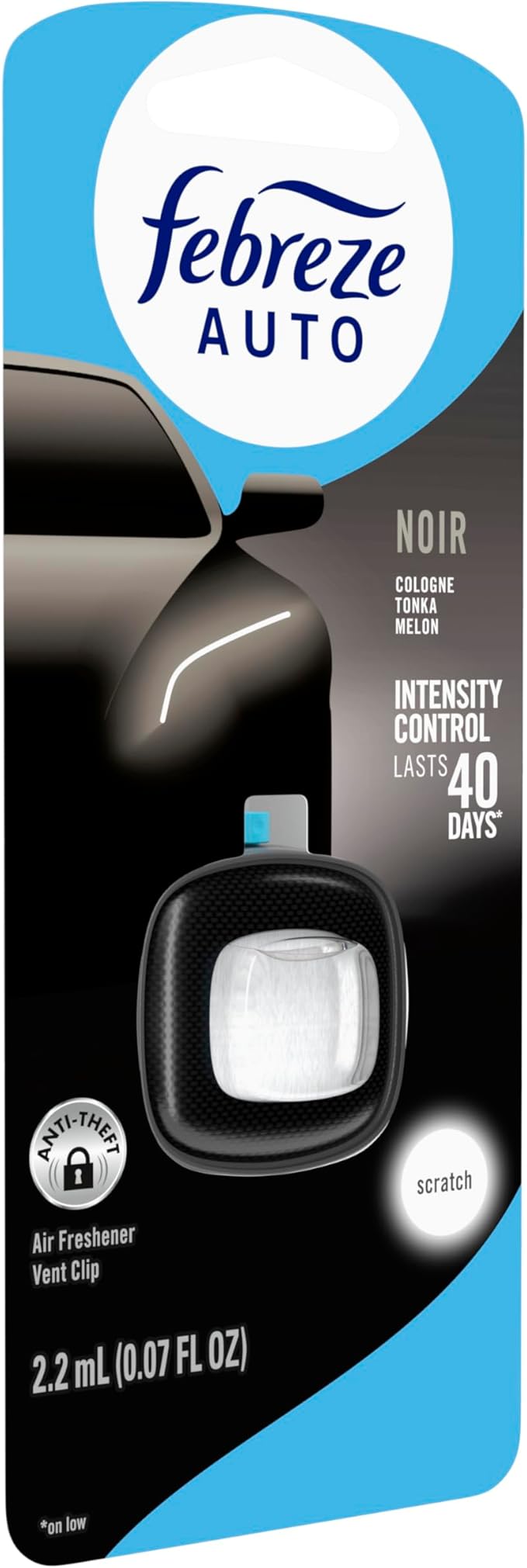 Febreze AUTO Air Freshener, Odor-Fighting Automotive Vent Clip, Noir Scent, 8 Count