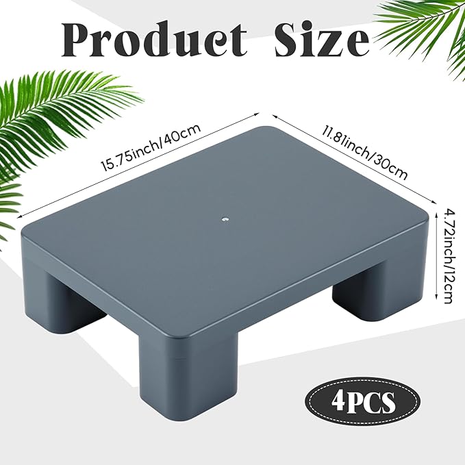 4 Pack Dunnage Rack, 15.75" Long x 11.81" Wide, 4.72" Height Plastic Dunnage Rack, 2000+ Pound Capacity Storage Commercial Food Service Storage in Restaurant Kitchens Shop, Gray