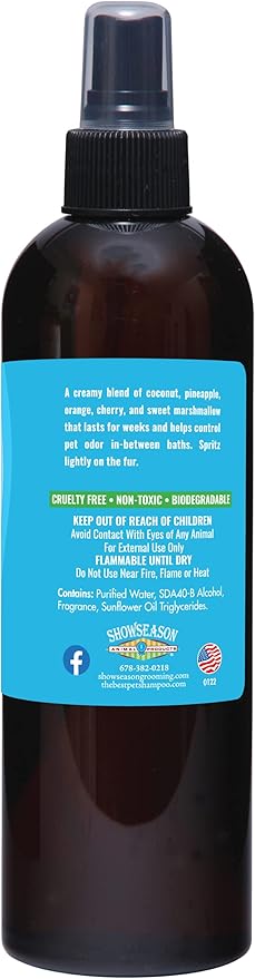 Showseason Bath & Brush Therapies® Ambrosia Pet Cologne 12.5 oz For Dogs | Long-Lasting Odor Eliminator | Paraben-Free | Biodegradable & Non-Toxic | Made in The USA