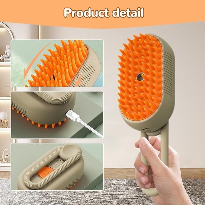 2025 New Pet Steam Groomer Brush, 3 in 1 Cat Steam Brush for Massaging and Cleaning Shedding Hair, Upgrade Pet Steam Groomer Comb Multifunctional Hair Removal Comb for Cats Dogs (White & Khaki)