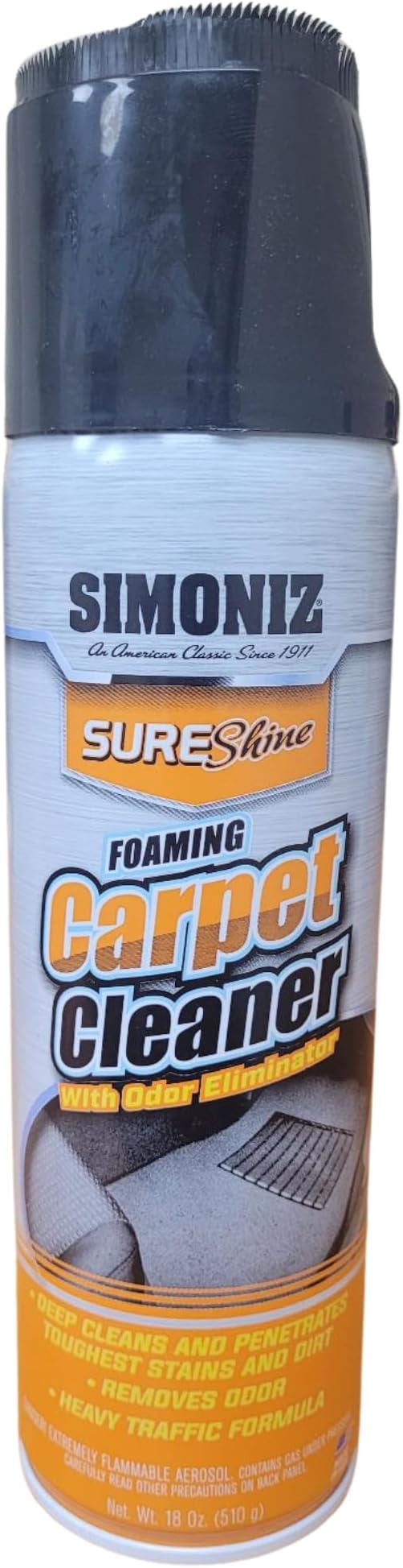 Simoniz Auto Stain & Odor Neutralizer - Fast-Acting Foam w/Built-In Stain Remover Brush - Deep Cleans Your Cars Rugs & Upholstery of Grease, Coffee, Milk, or Other Pesky Stains (New Car Scent)