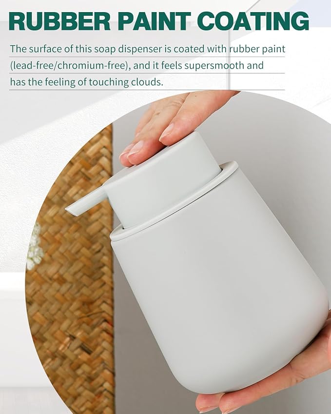 Bosilunlife Foaming Soap Dispenser - Beige Grey Ceramic Soap Dispenser Foam Pump 12oz Refillable Liquid Hand Wash Dispenser for Bathroom Dish Soap Bottle Pump for Kitchen (Rubber Paint)