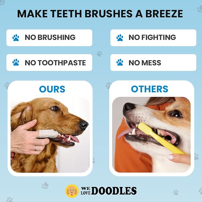 We Love Doodles Dog Teeth Cleaning Wipes & Ear Cleaner - Pet Dental Finger Wipes, Freshens Breath, Ear Wash & Clean Ear Drops for Dogs