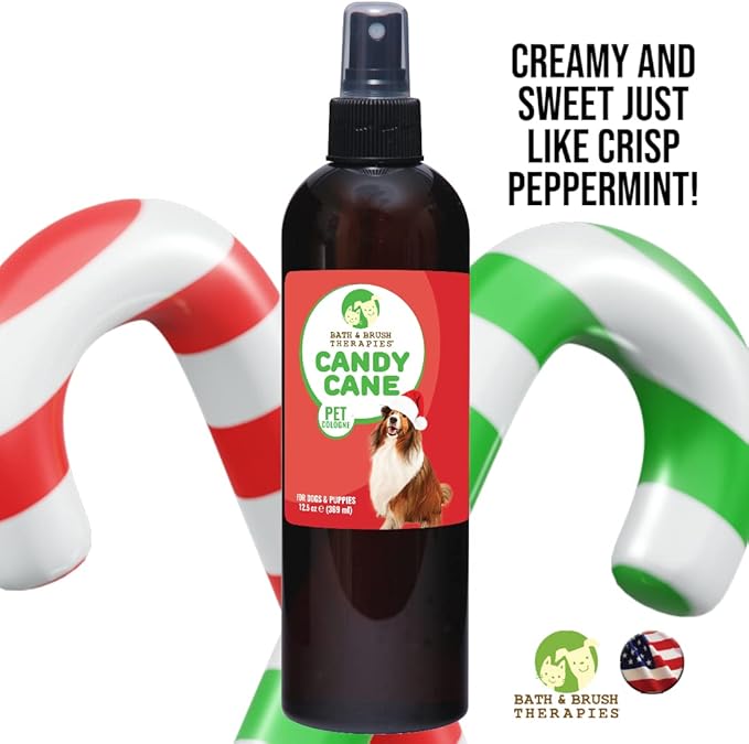Showseason Animal Products Bath & Brush Therapies® Candy Cane Pet Cologne 12.5 oz For Dogs | Long-Lasting Odor Eliminator | Paraben-Free | Biodegradable and Non-Toxic | Made in USA