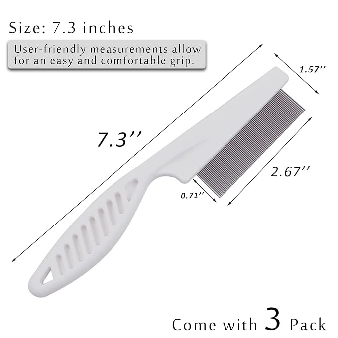 Kopal Flea Combs & Lice Brushers for Dogs and Cats, Fine Tooth Combs 3-pc, White