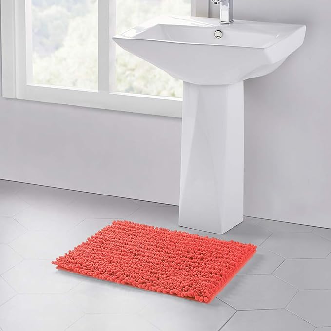 Walensee Large Bathroom Rug Non Slip Bath Mat (72x24 Inch Coral) Water Absorbent Super Soft Shaggy Chenille Machine Washable Dry Extra Thick Perfect Absorbant Best Plush Carpet for Shower Floor