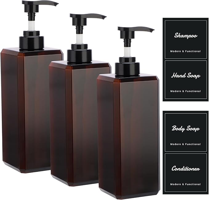 Suream 27oz Bathroom Countertop Soap Dispensers, Plastic Lotion Dispenser, Refillable Cosmetic Pump Dispensers, Square Bathroom Shower Containers for Shampoo, Body Wash, Hand Soap, Oil