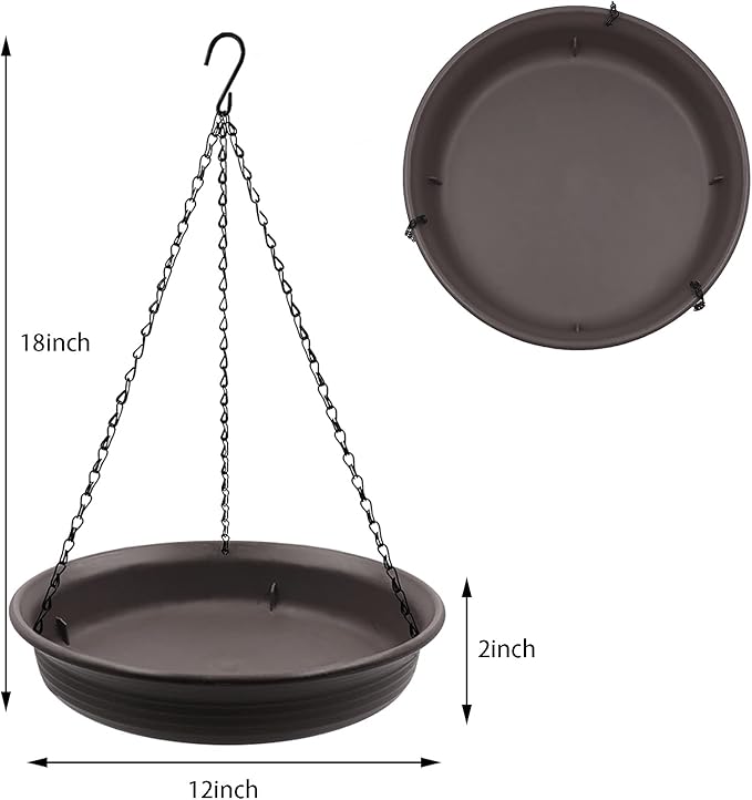 12 Inch Hanging Bird Bath and Feeder With Hook and Chain for Outdoor Garden Yard Patio