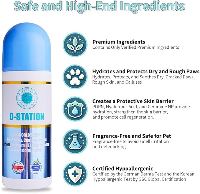 D-STATION PDRN Pet Skin Essence – Premium Abdomen & Bottom Paw Balm, Hydrates, Protects & Soothes Dry, Cracked Paws, Rough Skin & Calluses for Dogs & Cats, Gentle & Non-Irritating (2.87 oz)