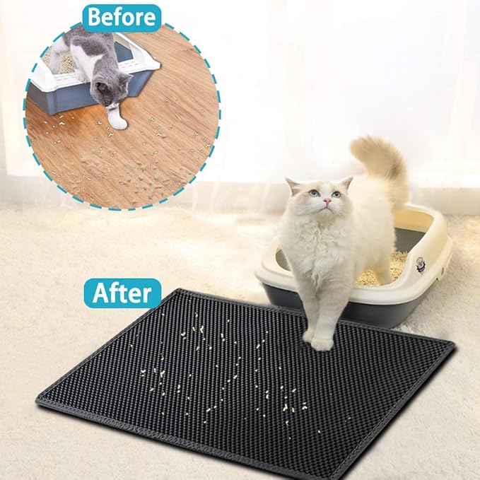Large Cat Litter Box Mat: Easy Clean Kitty Litter Trapping Mat for Floor, Plastic Cat Box Pad (24 * 30in, Black, 2p)