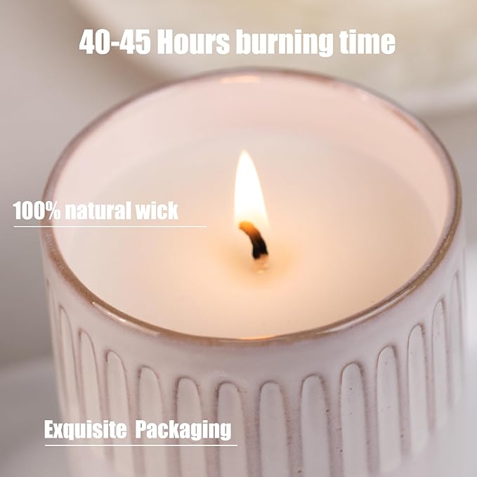 Scented Candle, 9oz White Soy Candles, Lavender Scented Candles for Women & Men, Long-Lasting Aromatherapy Jar Candle Wax for Home, Bathroom, Non Toxic Candle Gift (Ceramic Cup 7)