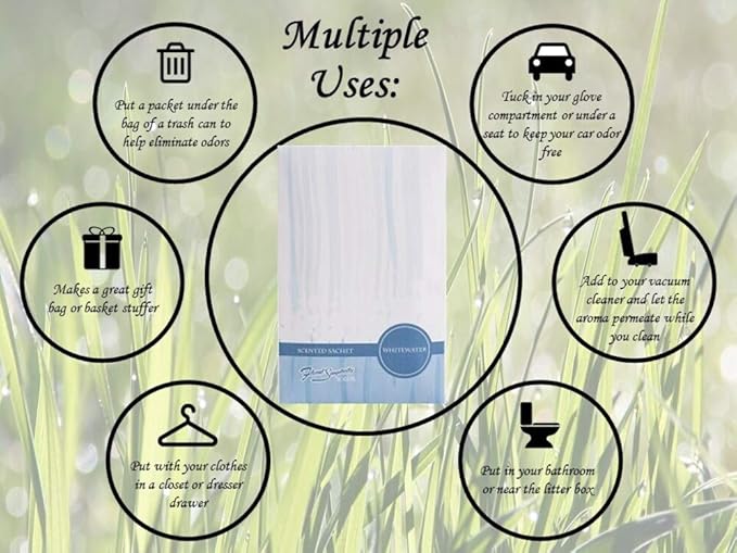 Simplicity Scents Whitewater Scented Sachets Pack of 6, Everyday - Long-Lasting Scented Bags, Home Fragrance, Air Freshener & Deodorizer for Closet, Room, Drawer, or Cars, Made in USA