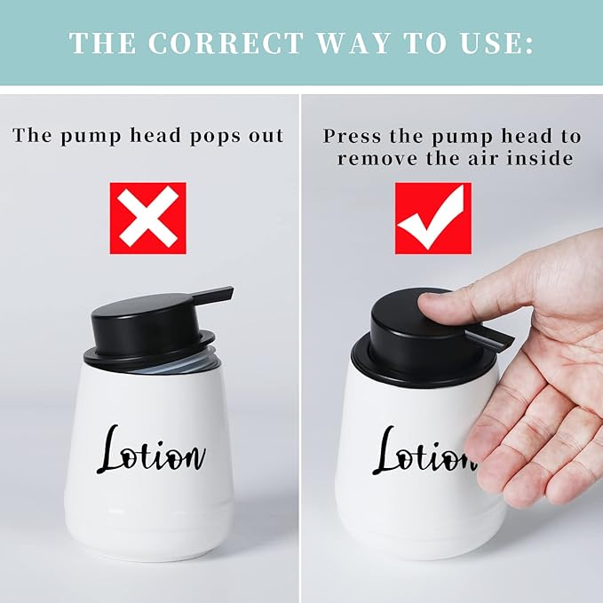 Bathroom Countertop Dispensers-Modern Ceramic Soap Lotion Dispenser Bottles, Hand Soap Dispenser for Bathroom, Dish Soap Dispenser for Kitchen, Easy-to-Press Pump (White, Labeled Lotion)