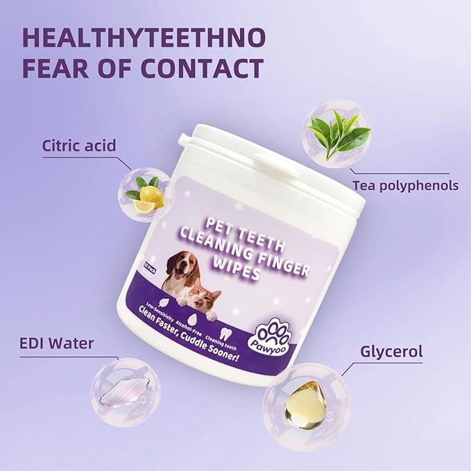 Cats Dogs Dental Care Finger Wipes - 50 PCS Tooth Brushing Kit Dental Wipes for Cats - Teeth Cleaning Finger Wipes for Dog & Cats - Reduces Plaque & Freshens Breath (CY_TeethWipes)