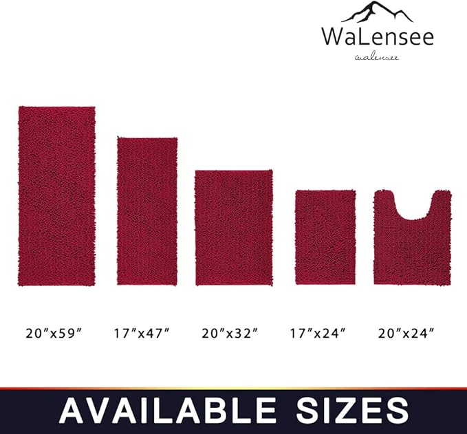 Walensee Bathroom Contour Rug Non Slip Toilet U Shaped Bath Mat (20x24, Red) Water Absorbent Super Soft Shaggy Chenille Machine Washable Dry Extra Thick Perfect Absorbant Best Plush Carpet