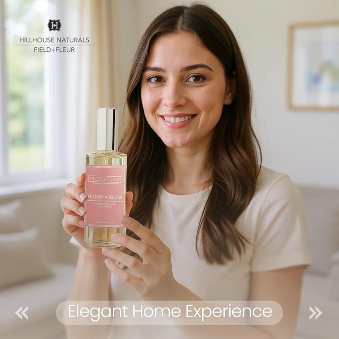 FIELD FLEUR Natural Room and Linen Spray, Non-Toxic Fragrance Mist With scents of Floral, Citrus, Aquatic Woods Notes – Long-Lasting Room Spray for Home, Bedding – Made in USA, 4oz – Peony Blush