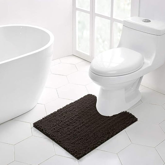 Walensee Bathroom Contour Rug Non Slip Toilet U Shaped Bath Mat (20x24, Brown) Water Absorbent Super Soft Shaggy Chenille Machine Washable Dry Extra Thick Perfect Absorbant Best Plush Carpet