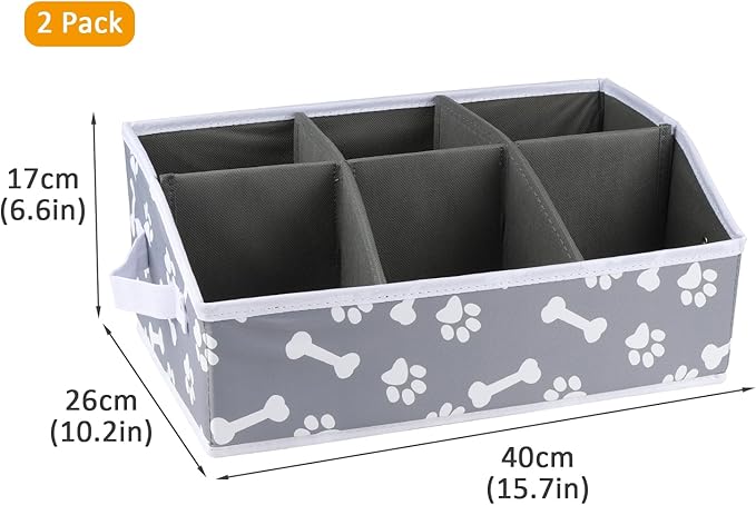 2pack Dog Storage Organizer,Dog Treat Container Bin for Countertop,Collapsible Cat Treats Container with Dividers,Dog Treats Station for Treats Stick/Canned Food/Bagged Snacks-Bone Paw