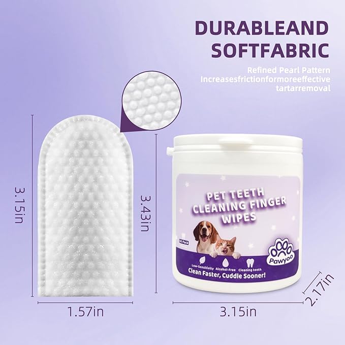 Cats Dogs Dental Care Finger Wipes - 50 PCS Tooth Brushing Kit Dental Wipes for Cats - Teeth Cleaning Finger Wipes for Dog & Cats - Reduces Plaque & Freshens Breath (CY_TeethWipes)