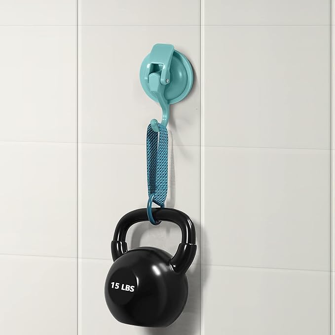 Heavy Duty Vacuum Suction Cup Hooks, Lake Blue Plated Polished Super Suction for Kitchen Bathroom, 2 Pack