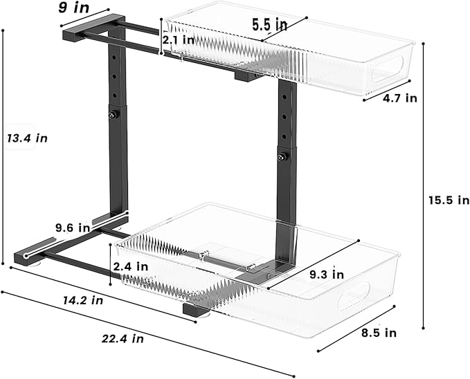 2 Pack Under Sink Organizer, 2 Tier Pull Out Storage Organizer, Slide Out Storage Shelf for Bathroom & Kitchen, Under Cabinet Organizer and Storage with 5 Gears Height Adjustable (Black)