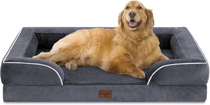 Comfort Expression Orthopedic Dog Bed for Extra Large Dogs 42x30 Inch, Waterproof Egg Crate Foam XL Pet Bed with Removable Bolsters, Dog Couch with Washable Cover & Non-Slip Bottom, Dark Grey
