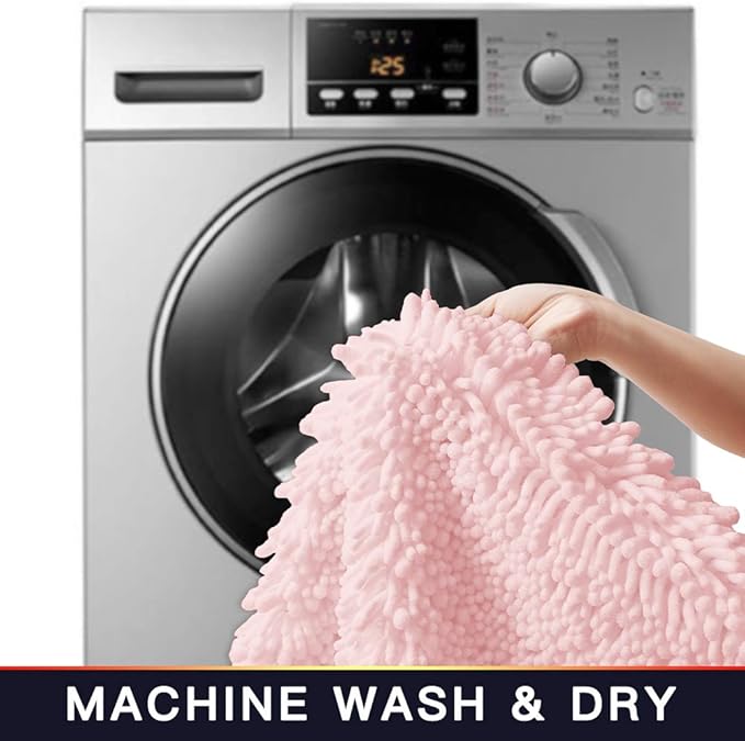 Walensee Bathroom Contour Rug Non Slip Toilet U Shaped Bath Mat (20x24, Blush) Water Absorbent Super Soft Shaggy Chenille Machine Washable Dry Extra Thick Perfect Absorbant Best Plush Carpet