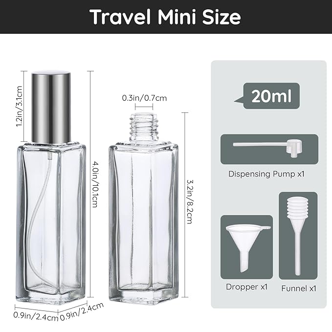 Segbeauty Travel Size Perfume Refill Bottle, 5 Set of 20ml Glass Perfume Spray Bottle Atomizer, Mini Portable Travel Cologne Dispenser Fine Mist Sprayer Toiletries Accessories Kit for Men Women