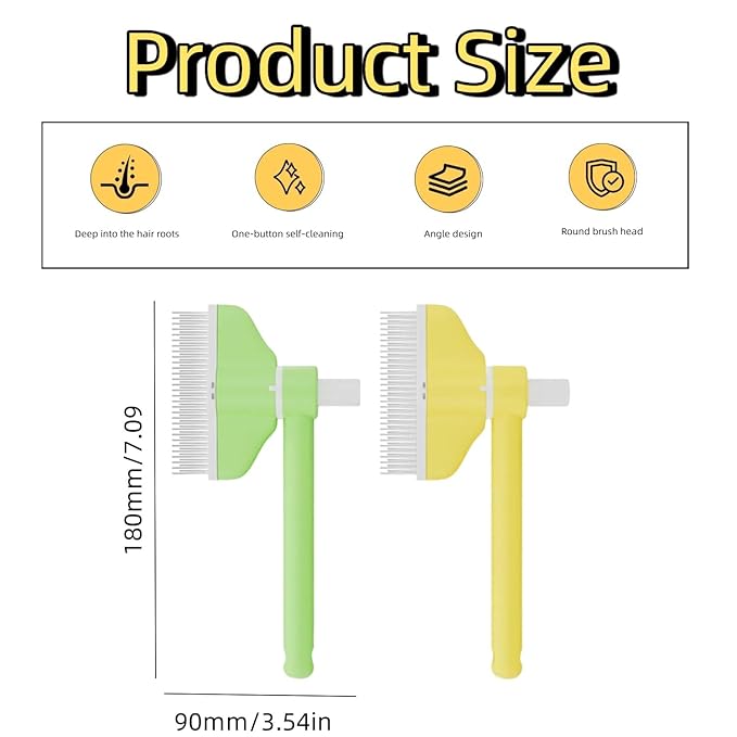 Cat Grooming Brush with 360° Rotating Head - Flea Comb & Hair Removal Brush for Indoor Cats, Anti-Static Stainless Steel Teeth & Ergonomic Grip Deshedding Care (Green and Yellow)