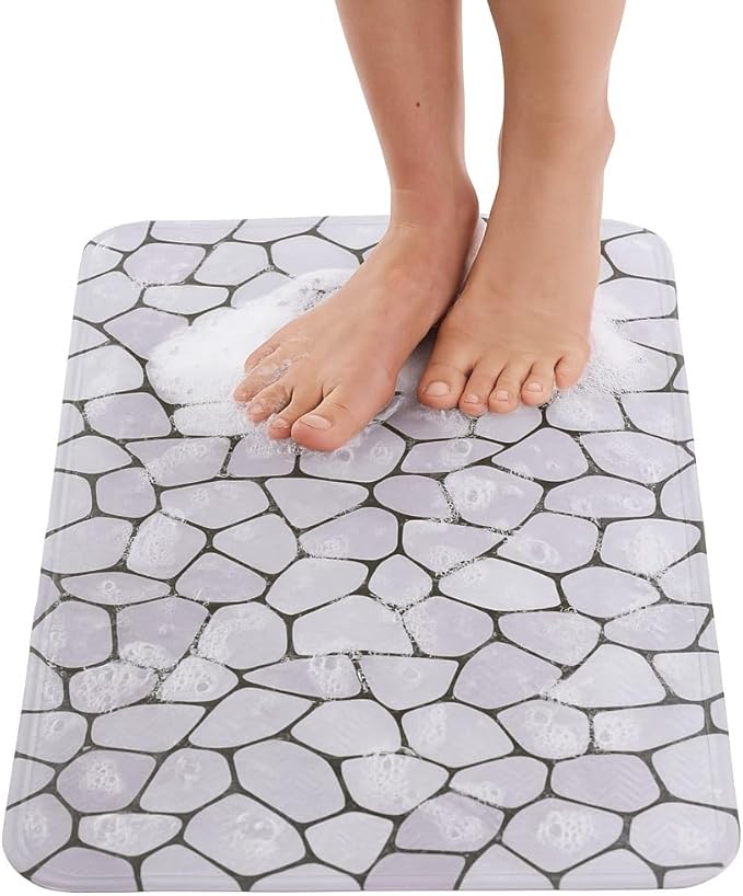 ENKOSI Bath Mat for Tub and Shower Floors - Non Slip Shower Mat – Anti Slip Bathtub Mat with Strong Suction Cup Grip – Soft, Pebble Print Bathroom Mat for Inside Bath and Showers (28x16 Pebble)
